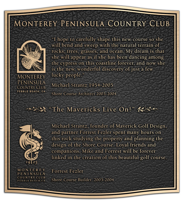New golf course dedication plaque for Monterey Peninsula Country Club