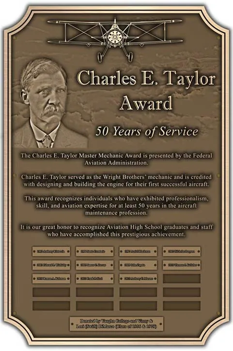 A 50 years of service bronze recognition plaque with removeable names.