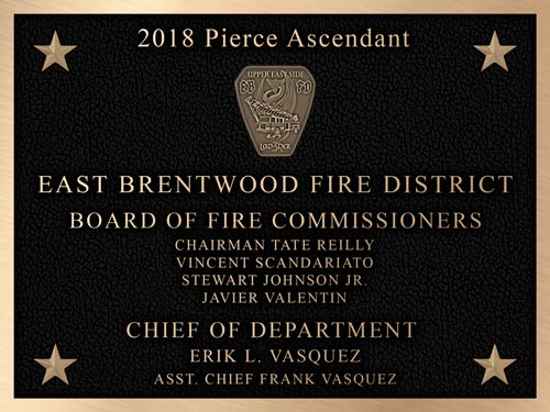 a dedication plaque used for a new Pierce Ascendant fire truck