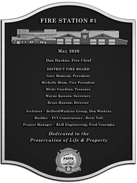 New fire station dedication plaque for a city