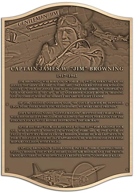 A bronze plaque of a WWII Pilot