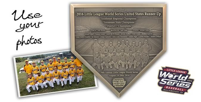 Custom Bronze Ceremony Plaque that includes a photo of the baseball field.