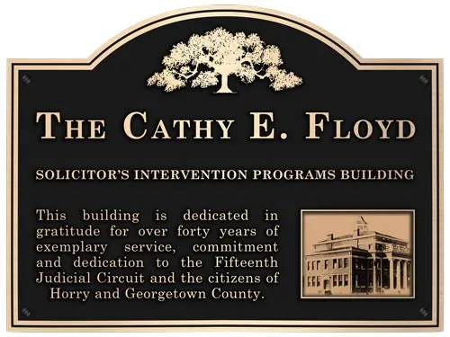Bronze plaque for courthouse preservation.