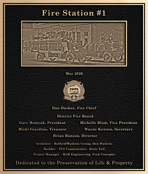City Fire Department Dedication Plaque