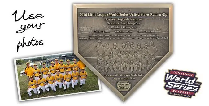 Custom bronze plaques on display.