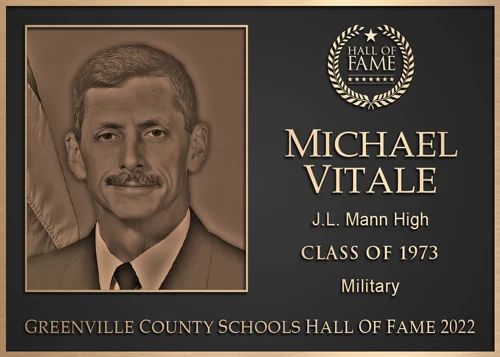 Bronze military hall of fame plaque with portrait relief